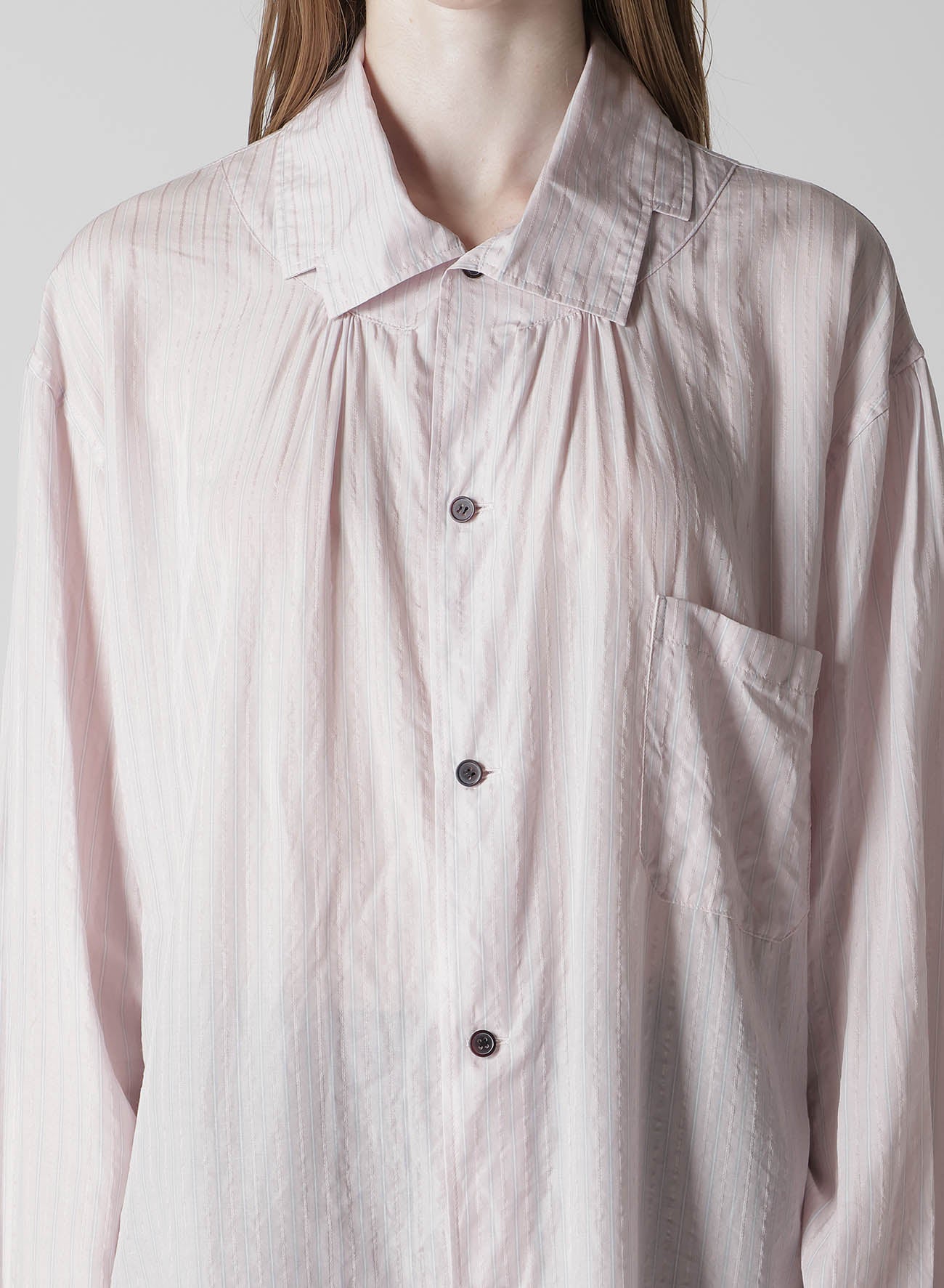 CELLULOSE STRIPE SQUARE-COLLAR SHIRT