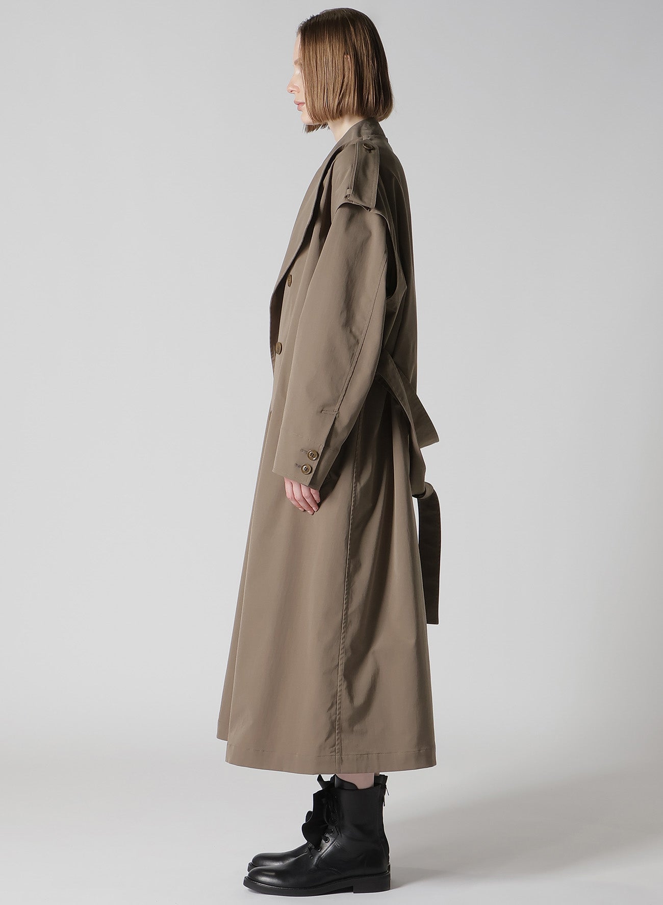 PE TWILL WATER REPELLENT COLLARLESS TRENCH COAT