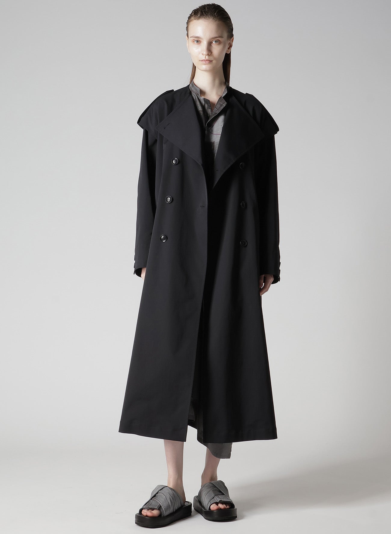 PE TWILL WATER REPELLENT COLLARLESS TRENCH COAT