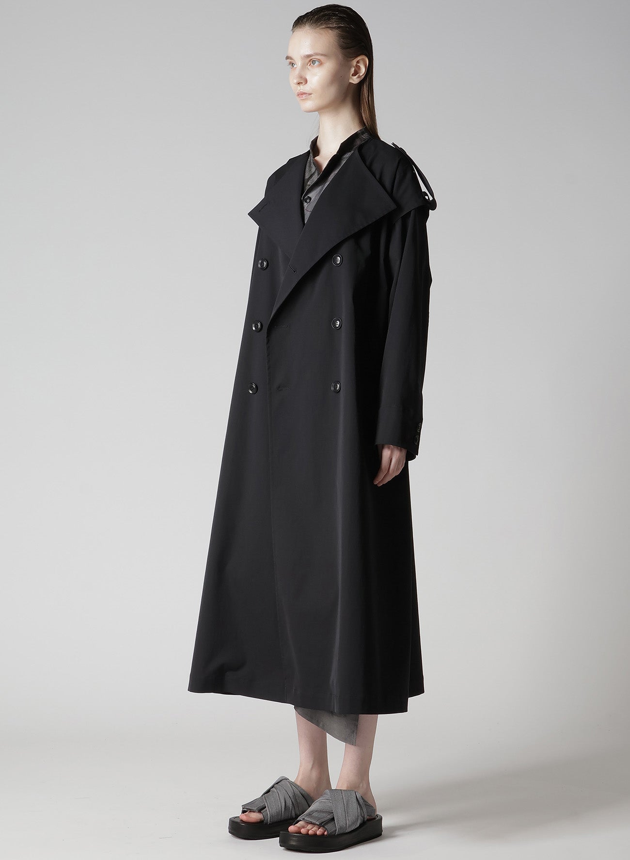 PE TWILL WATER REPELLENT COLLARLESS TRENCH COAT