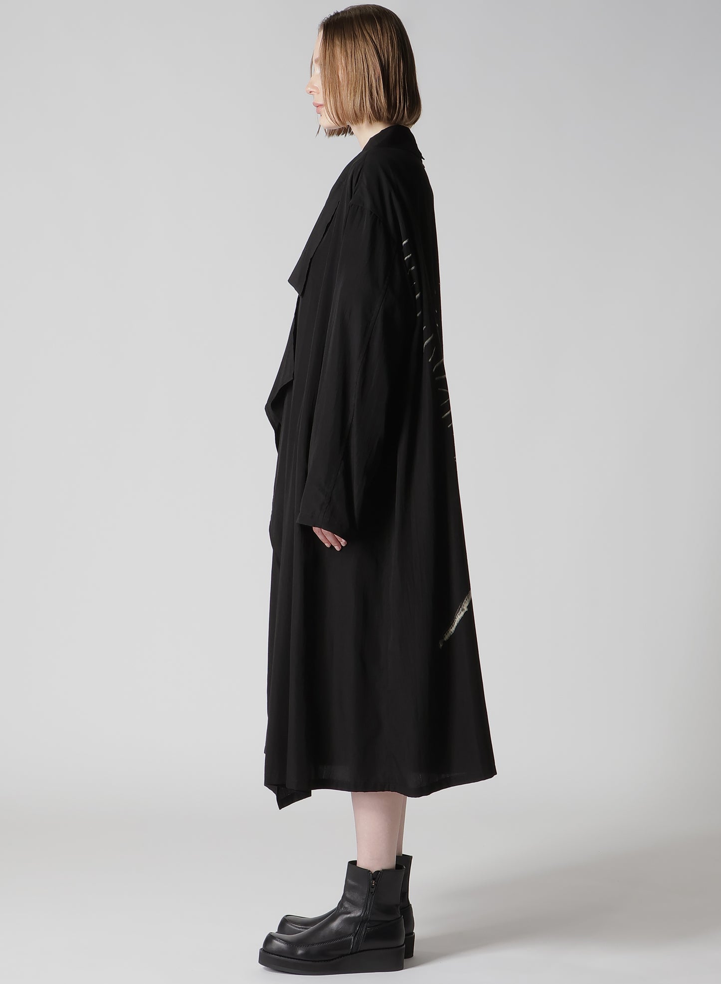 CUPRO DUNGAREE "Y" PRINT BIG-COLLAR COAT