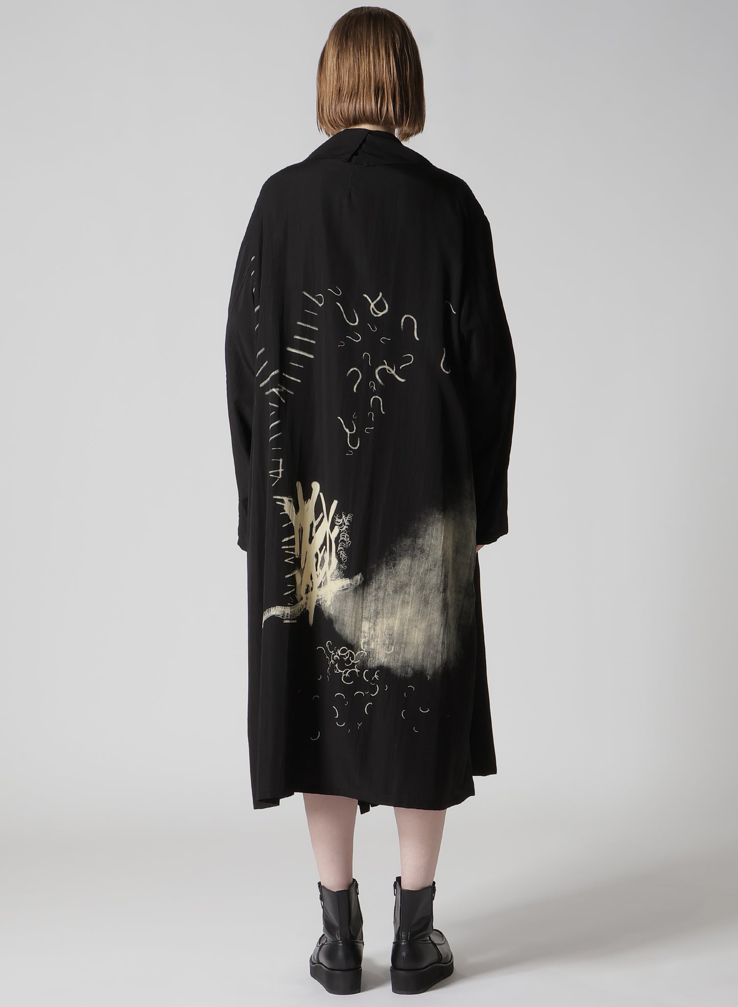 CUPRO DUNGAREE "Y" PRINT BIG-COLLAR COAT