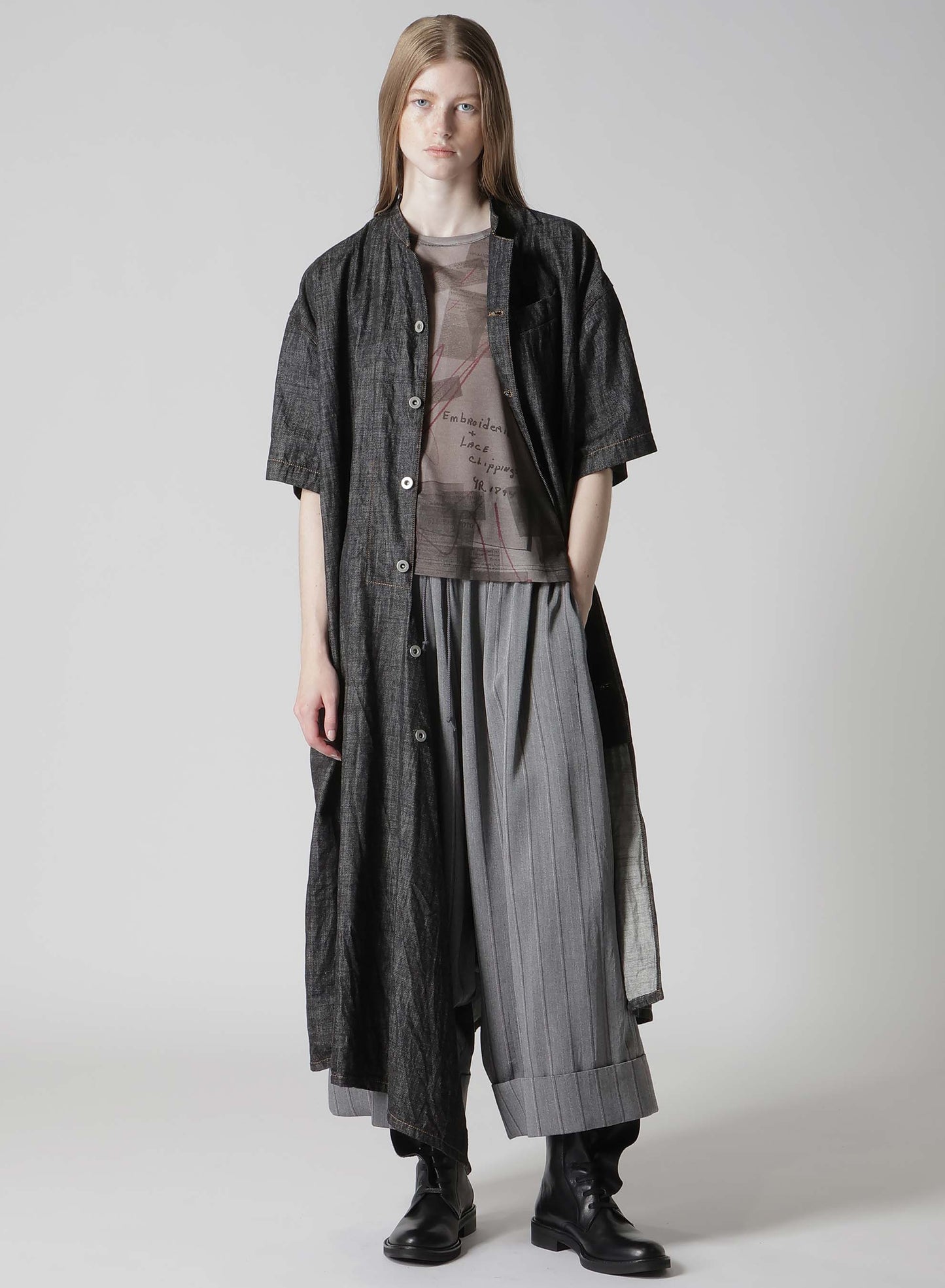 8OZ DENIM HALF SLEEEVE BOX SHIRT DRESS