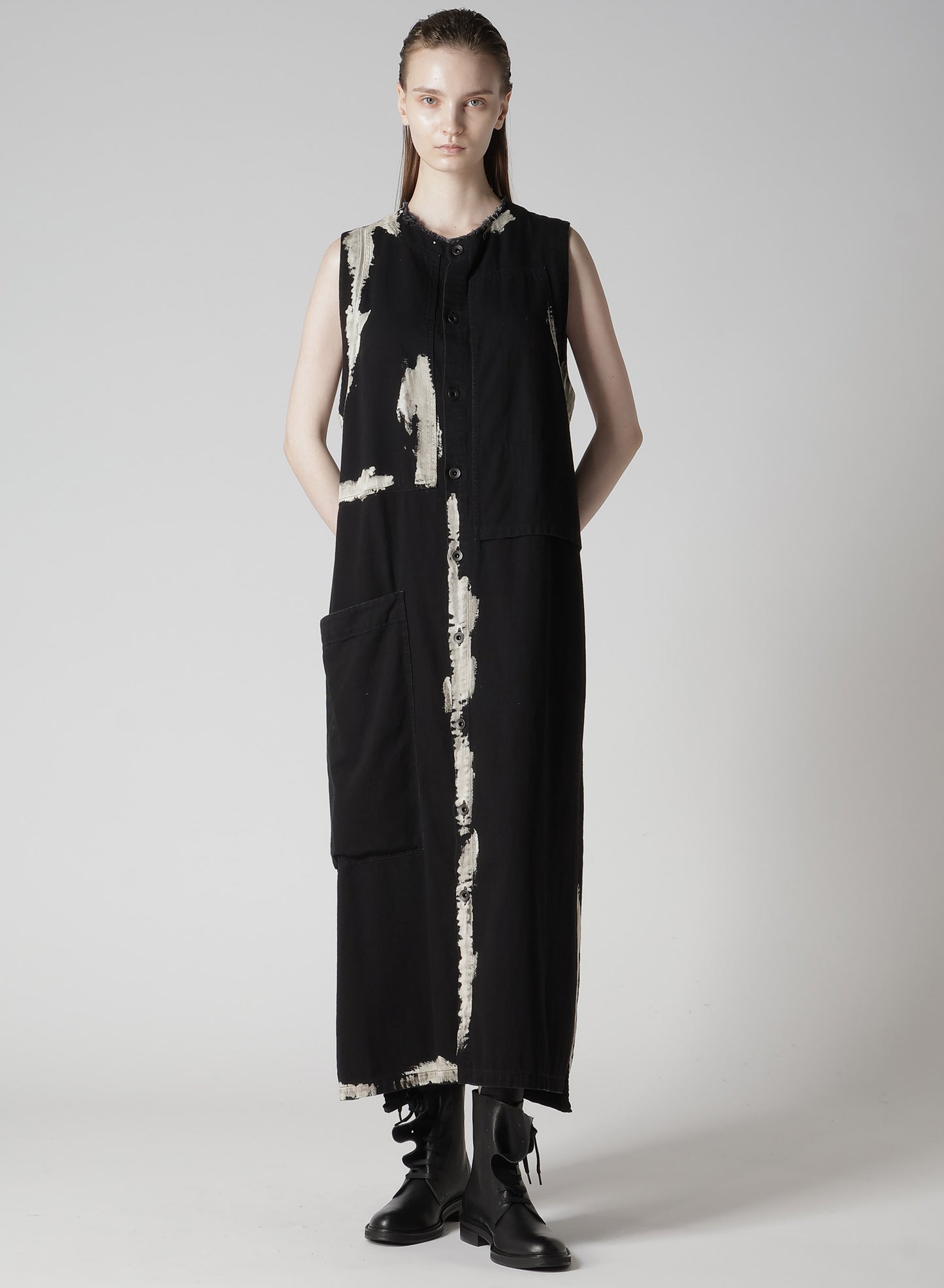 8OZ DENIM BRUSH BLEACH LONG DRESS