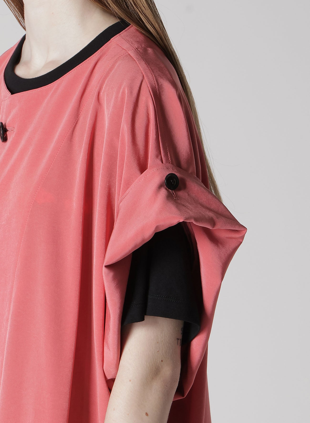 TA/PE CREPE DE CHINE ROLLED UP SLEEVE DRESS