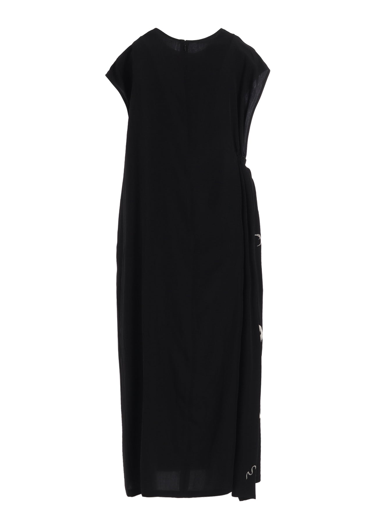 CUPRO DUNGAREE "Y" PRINT GATHERED DRESS