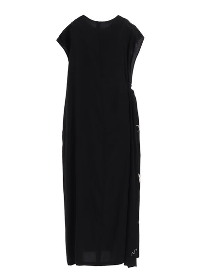 CUPRO DUNGAREE "Y" PRINT GATHERED DRESS