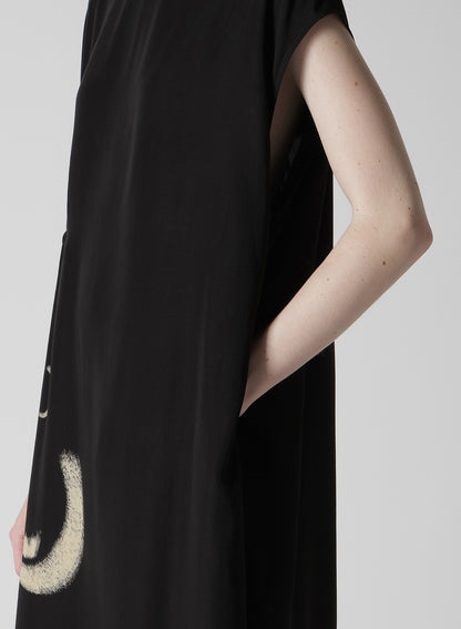 CUPRO DUNGAREE "Y" PRINT GATHERED DRESS