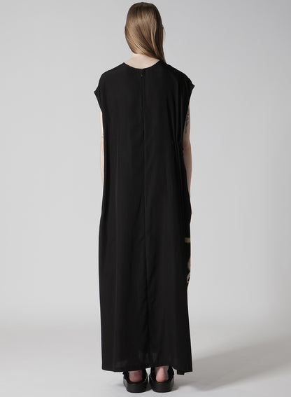 CUPRO DUNGAREE "Y" PRINT GATHERED DRESS