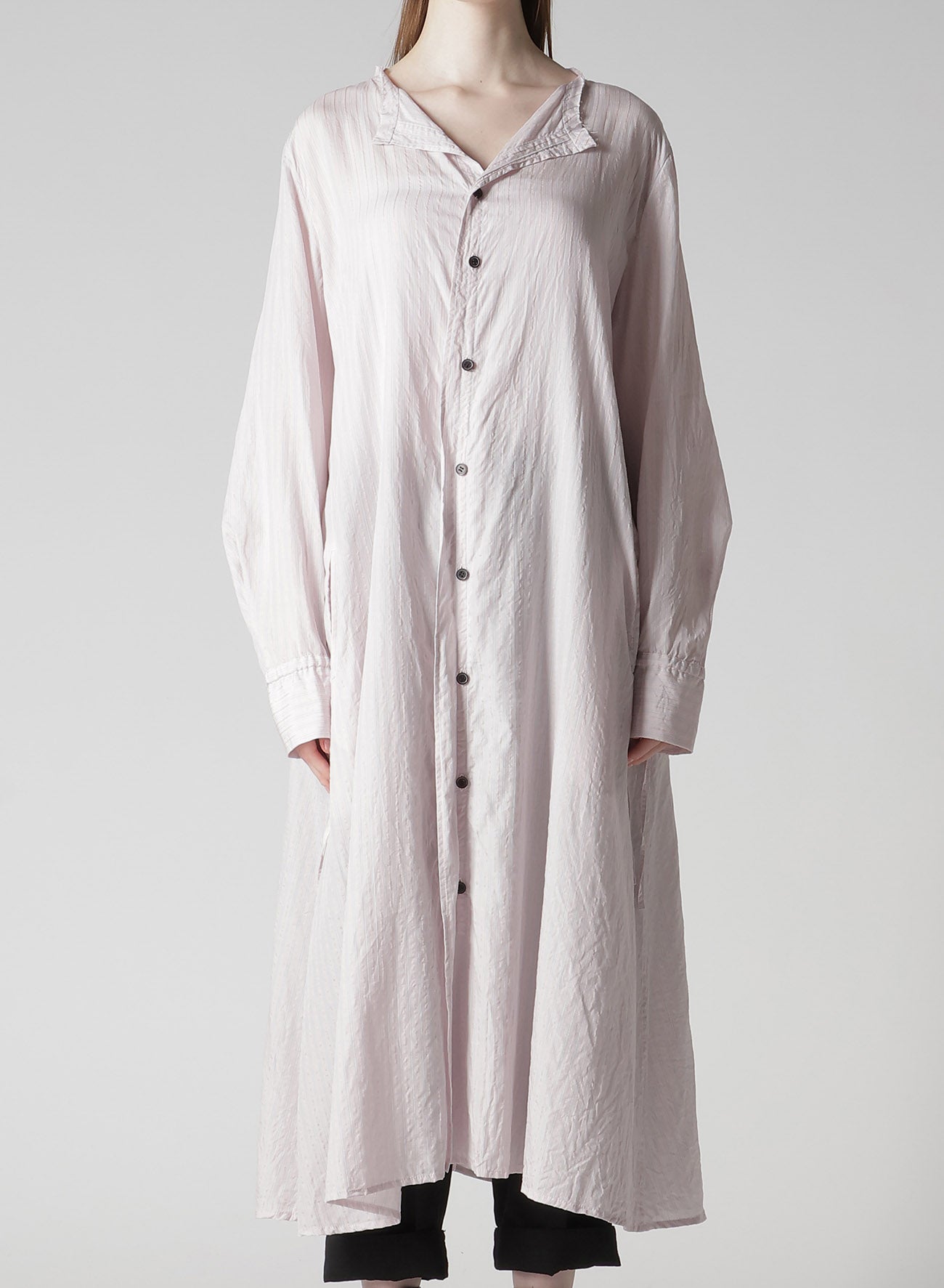 CELLULOSE STRIPE COLLARLESS A-LINE DRESS