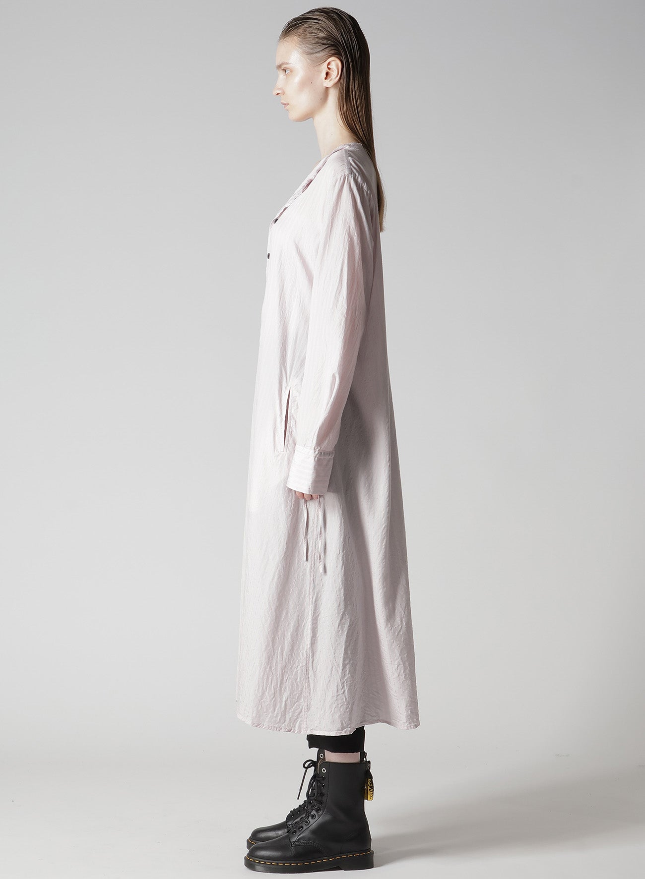 CELLULOSE STRIPE COLLARLESS A-LINE DRESS