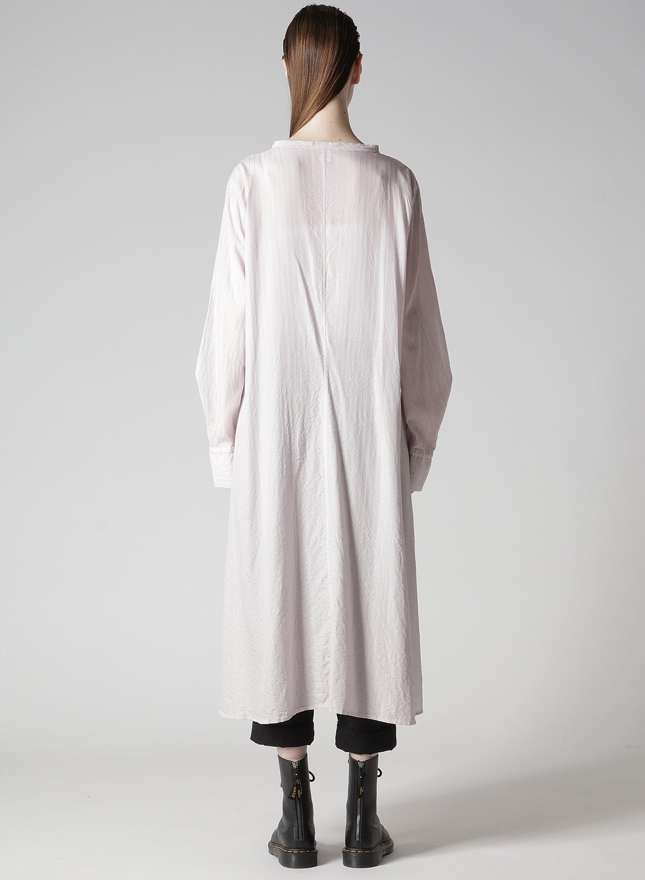 CELLULOSE STRIPE COLLARLESS A-LINE DRESS