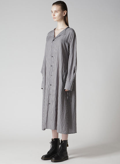 CELLULOSE STRIPE COLLARLESS A-LINE DRESS