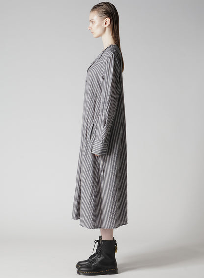 CELLULOSE STRIPE COLLARLESS A-LINE DRESS