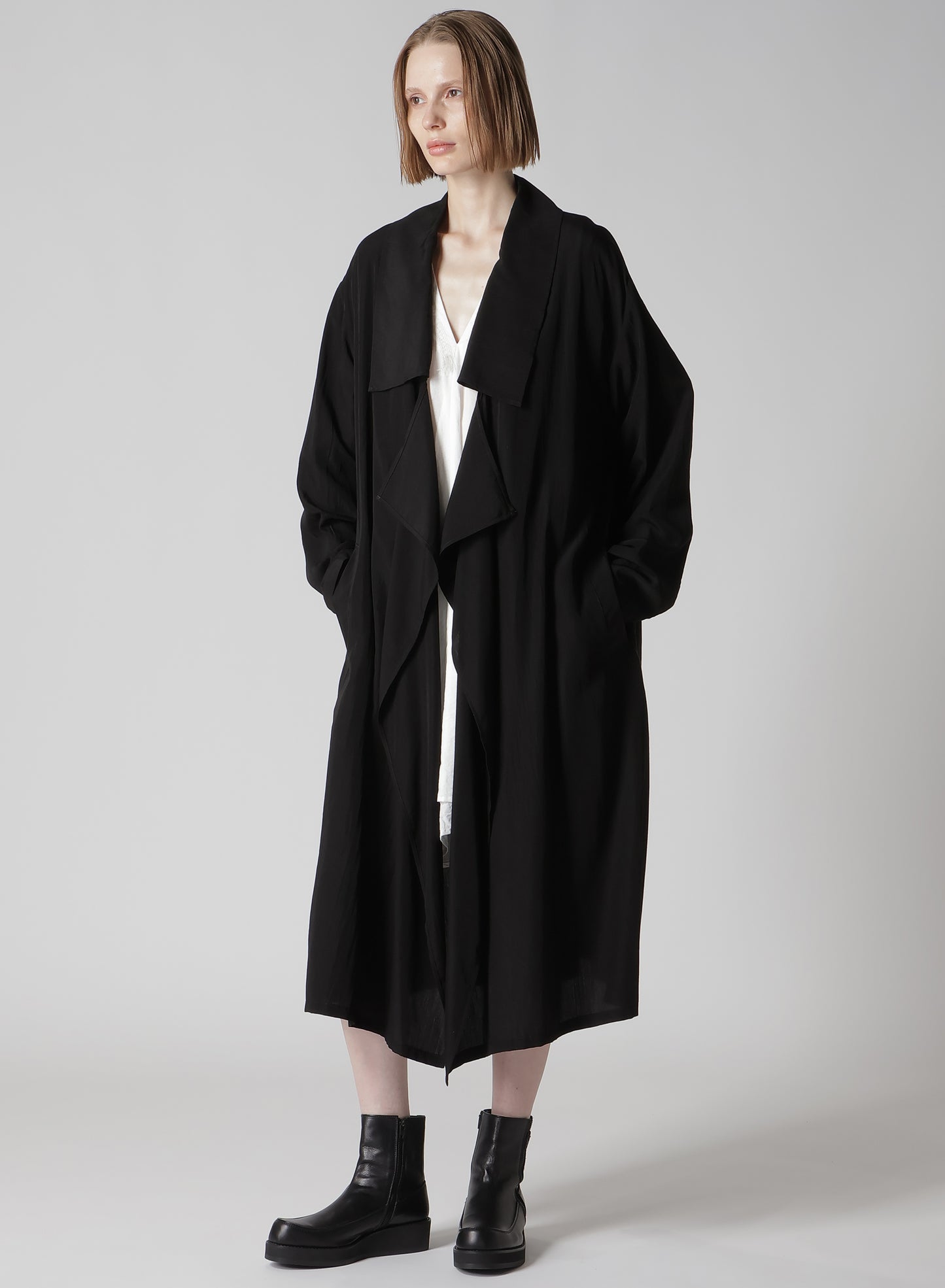 COTTON LAWN ARRANGED SLEEVE V NECK DRESS