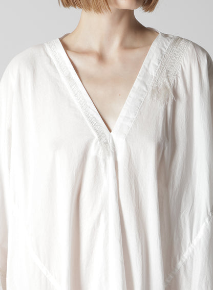 COTTON LAWN ARRANGED SLEEVE V NECK DRESS