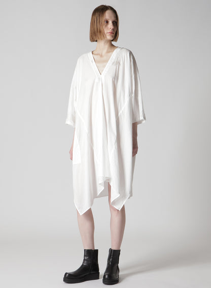 COTTON LAWN ARRANGED SLEEVE V NECK DRESS