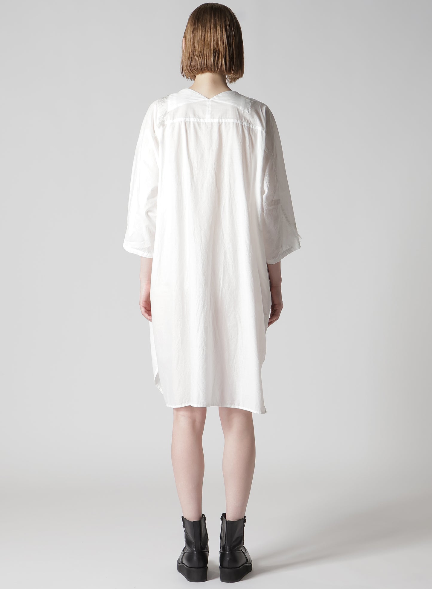 COTTON LAWN ARRANGED SLEEVE V NECK DRESS