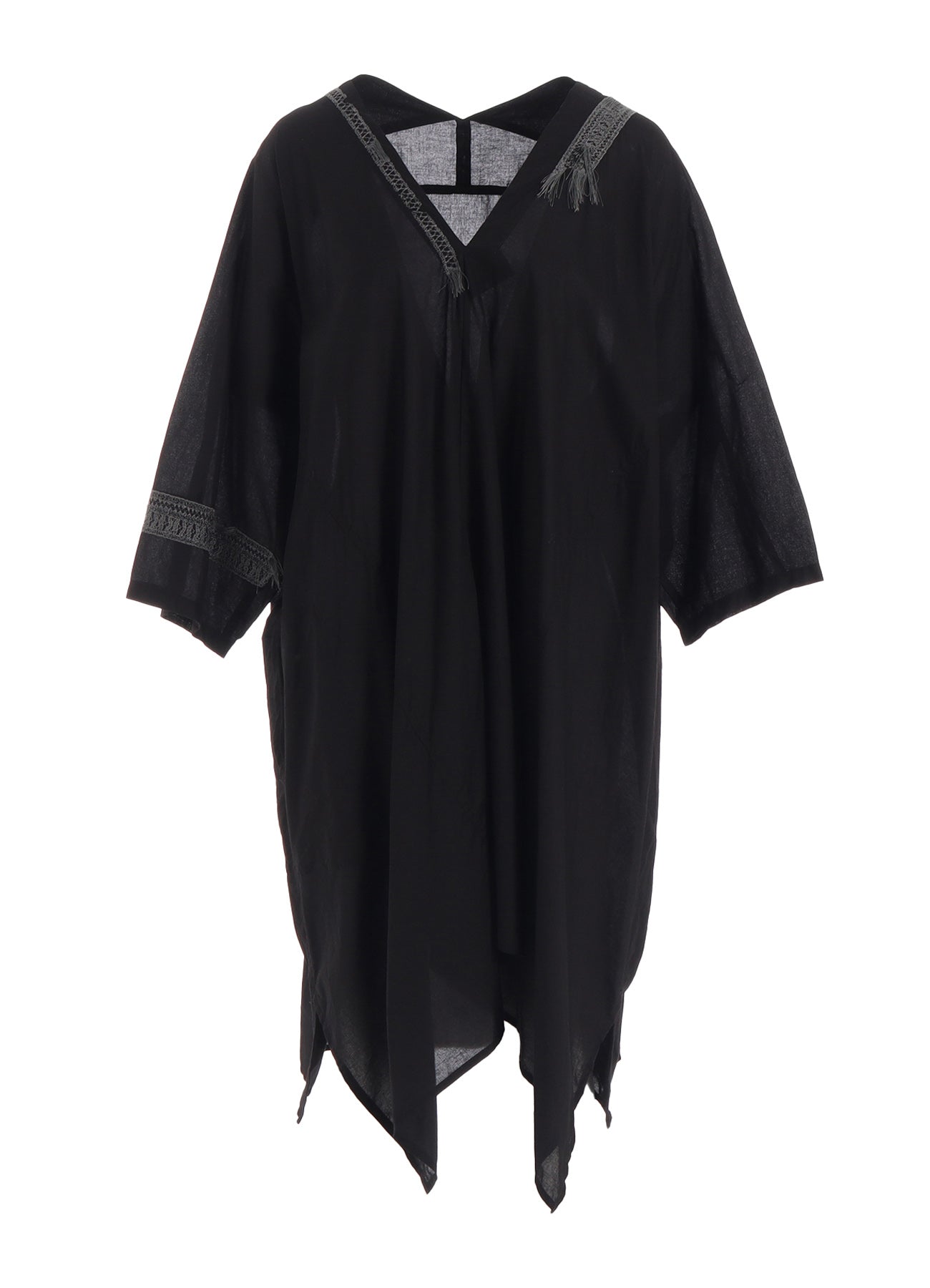 COTTON LAWN ARRANGED SLEEVE V NECK DRESS