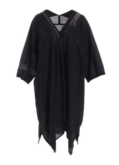 COTTON LAWN ARRANGED SLEEVE V NECK DRESS