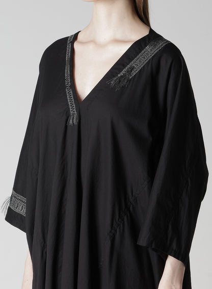 COTTON LAWN ARRANGED SLEEVE V NECK DRESS