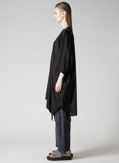 COTTON LAWN ARRANGED SLEEVE V NECK DRESS