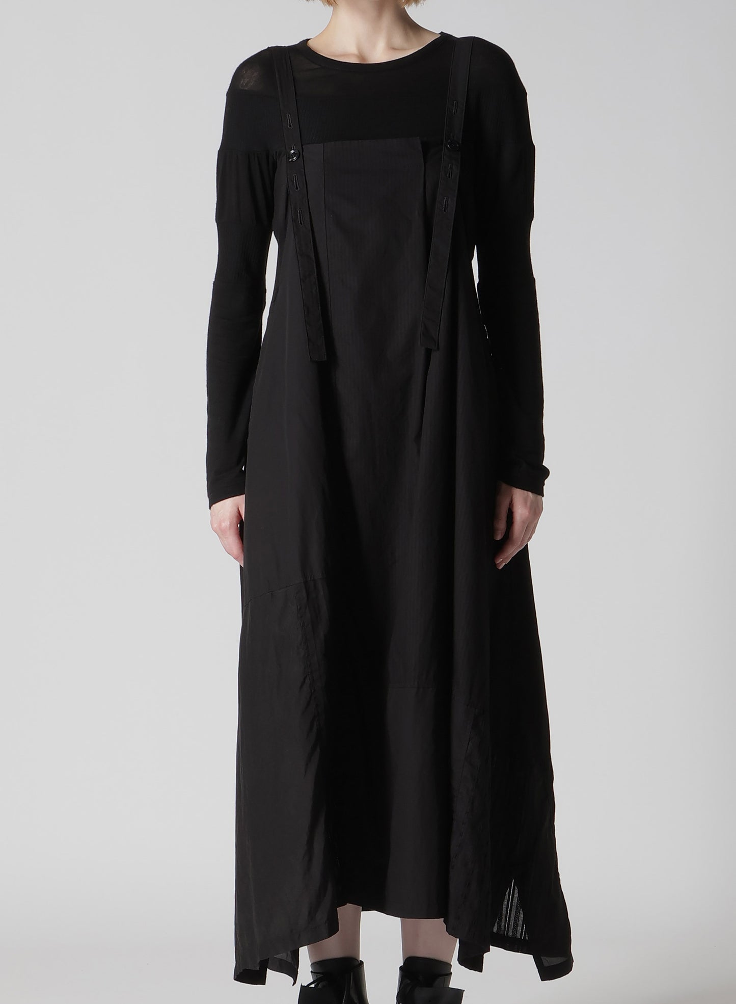 PATCHWORK TUCK SHOULDER STRAP DRESS