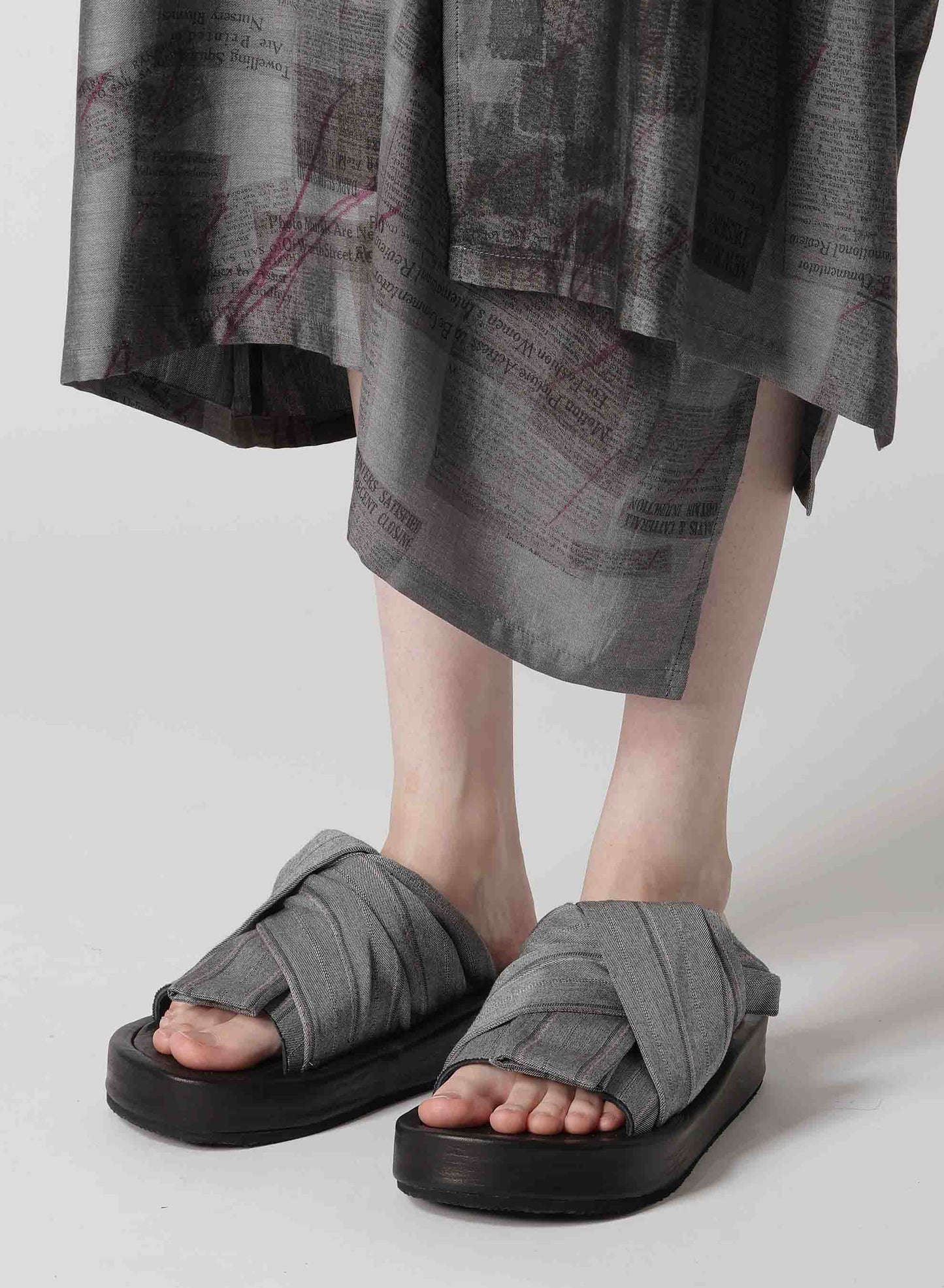 RAYON STRIPE/LEATHER COMBI SOLE SANDALS