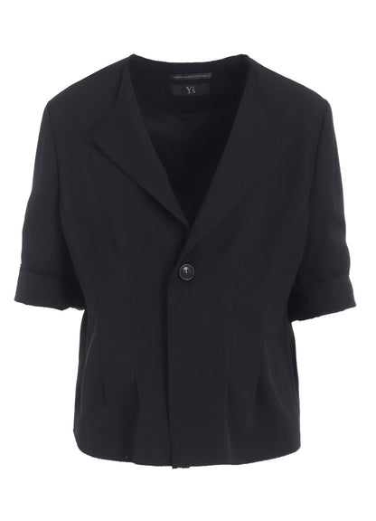 WOOL GABARDINE COLLARLESS SHORT JACKET