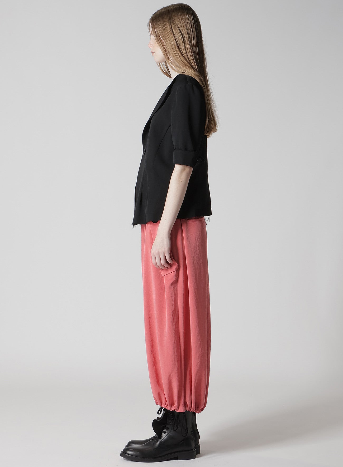 WOOL GABARDINE COLLARLESS SHORT JACKET