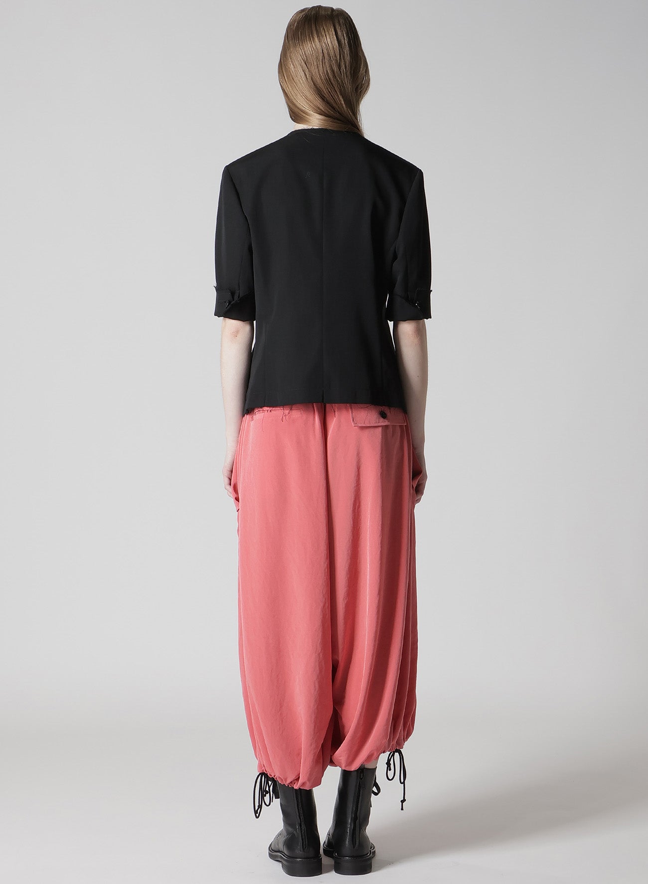 WOOL GABARDINE COLLARLESS SHORT JACKET