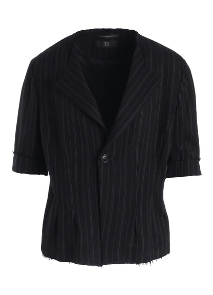 RY/ STRIPE COLLARLESS SHORT JACKET