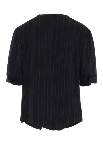 RY/ STRIPE COLLARLESS SHORT JACKET