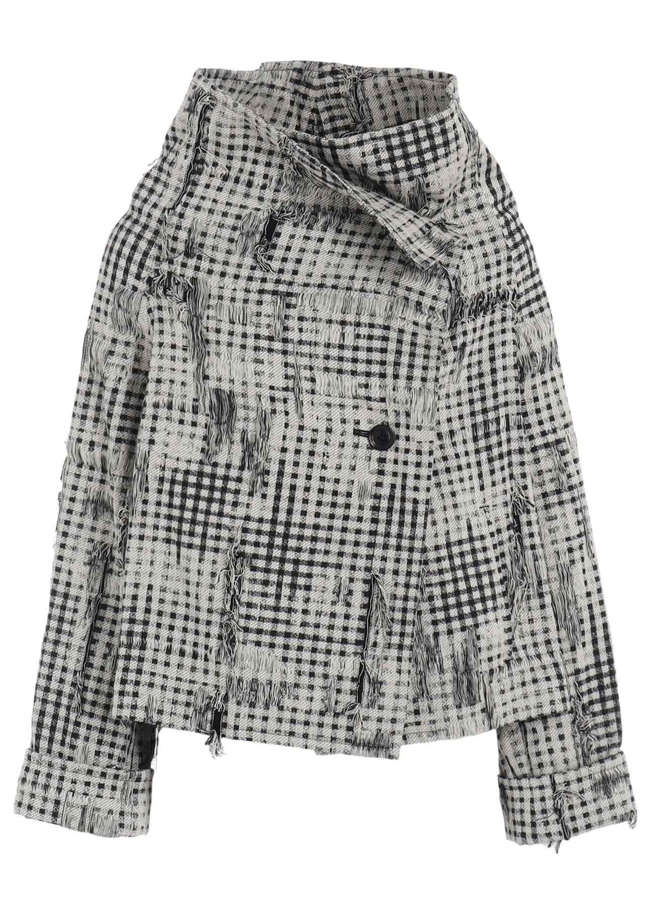 DAMAGED GINGHAM JACQUARD WRAP COAT