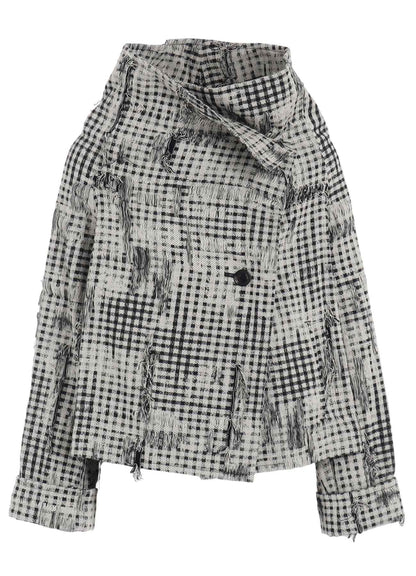 DAMAGED GINGHAM JACQUARD WRAP COAT