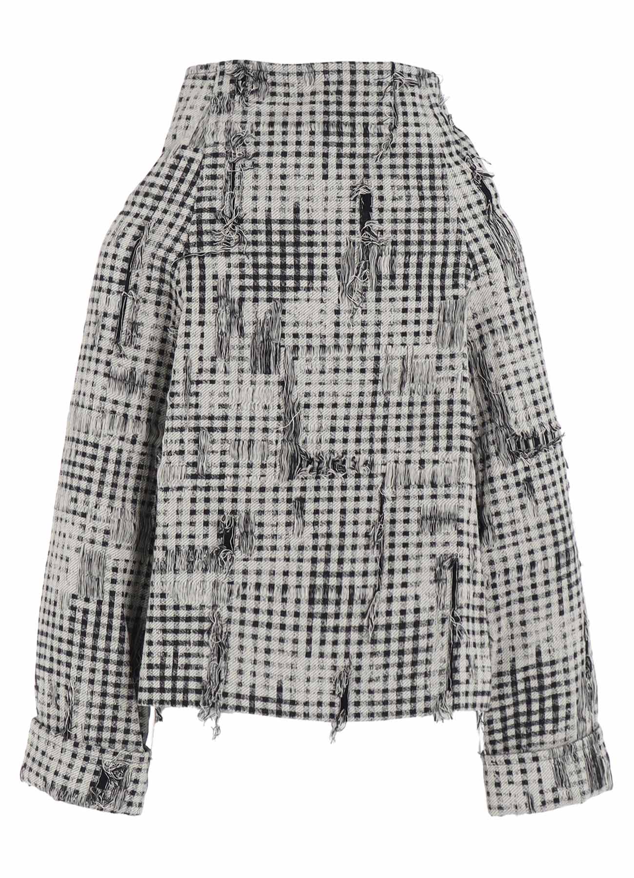 DAMAGED GINGHAM JACQUARD WRAP COAT