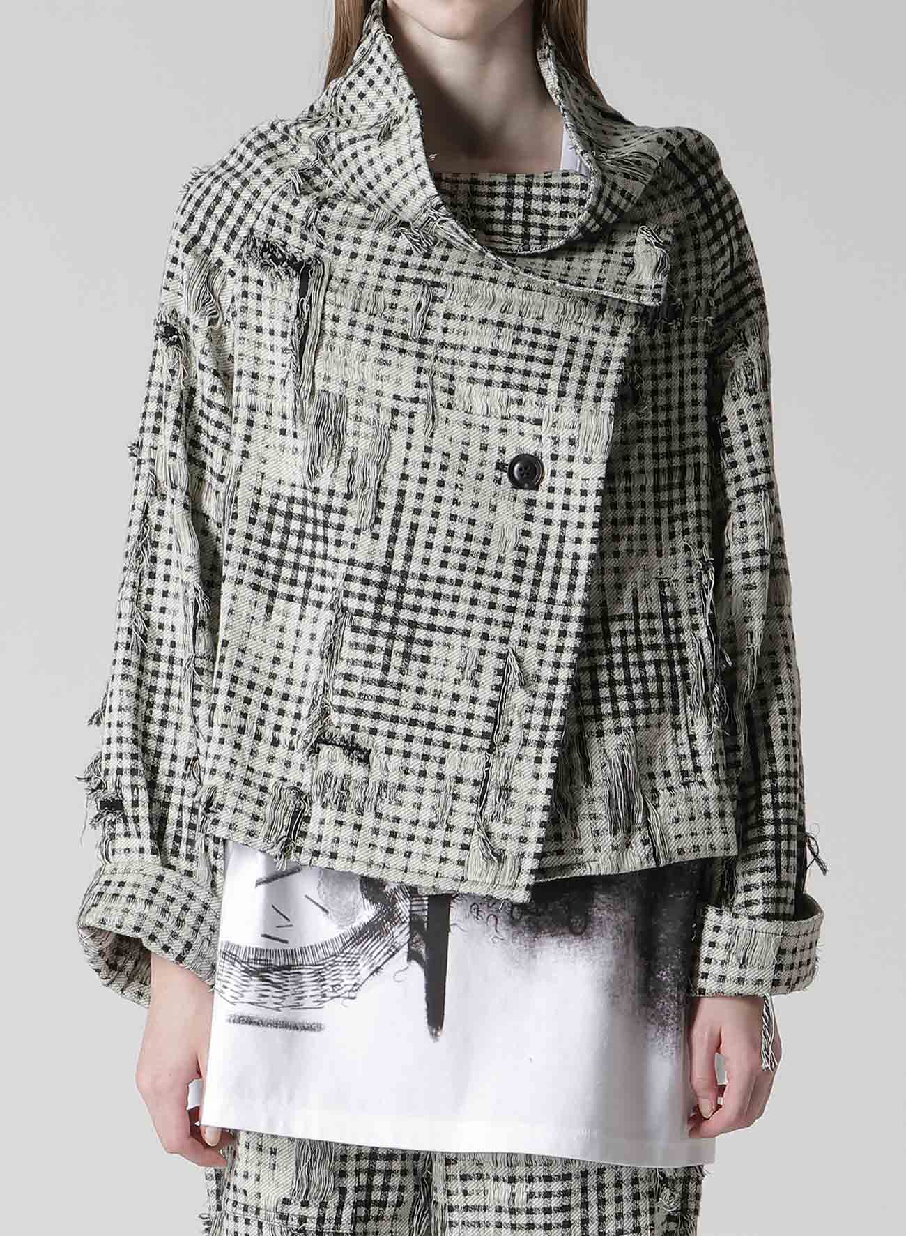 DAMAGED GINGHAM JACQUARD WRAP COAT – THE SHOP YOHJI YAMAMOTO
