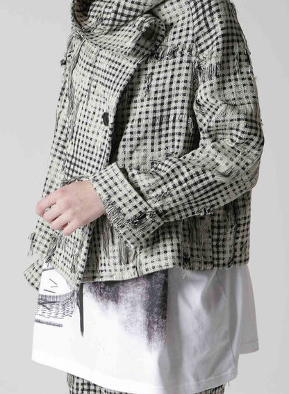 DAMAGED GINGHAM JACQUARD WRAP COAT