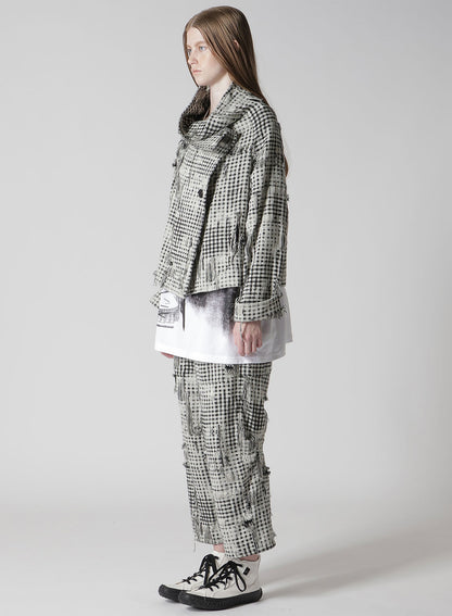 DAMAGED GINGHAM JACQUARD WRAP COAT