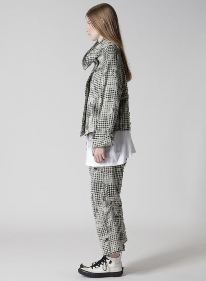 DAMAGED GINGHAM JACQUARD WRAP COAT