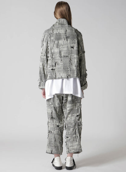 DAMAGED GINGHAM JACQUARD WRAP COAT