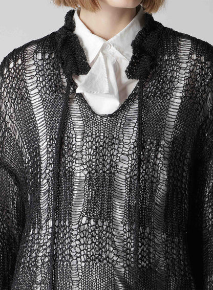 PLAID LOOSE-KNIT LONG SLEEVE PULLOVER