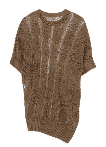 PLAID LOOSE-KNIT ASYMMETRIC DRAPE PULLOVER