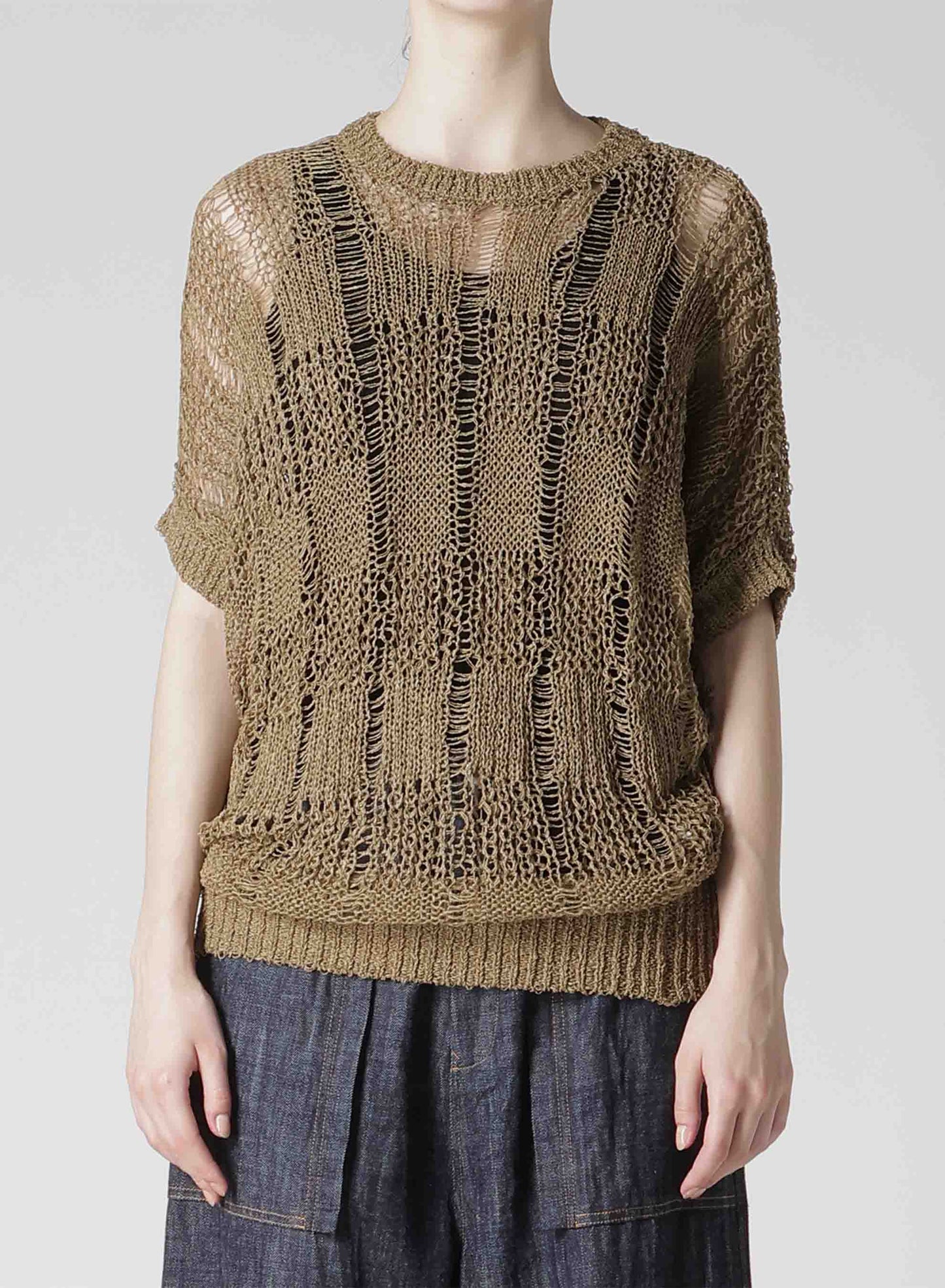 PLAID LOOSE-KNIT ASYMMETRIC DRAPE PULLOVER