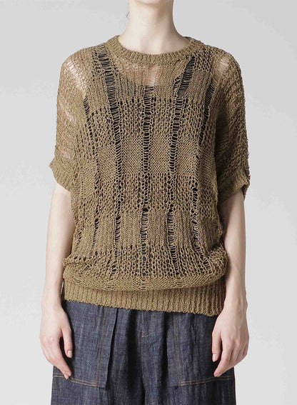 PLAID LOOSE-KNIT ASYMMETRIC DRAPE PULLOVER