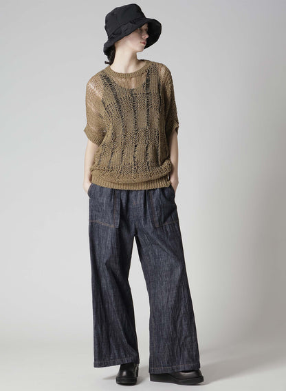 PLAID LOOSE-KNIT ASYMMETRIC DRAPE PULLOVER