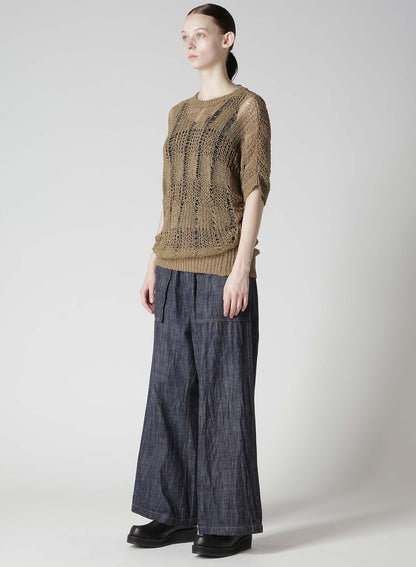 PLAID LOOSE-KNIT ASYMMETRIC DRAPE PULLOVER