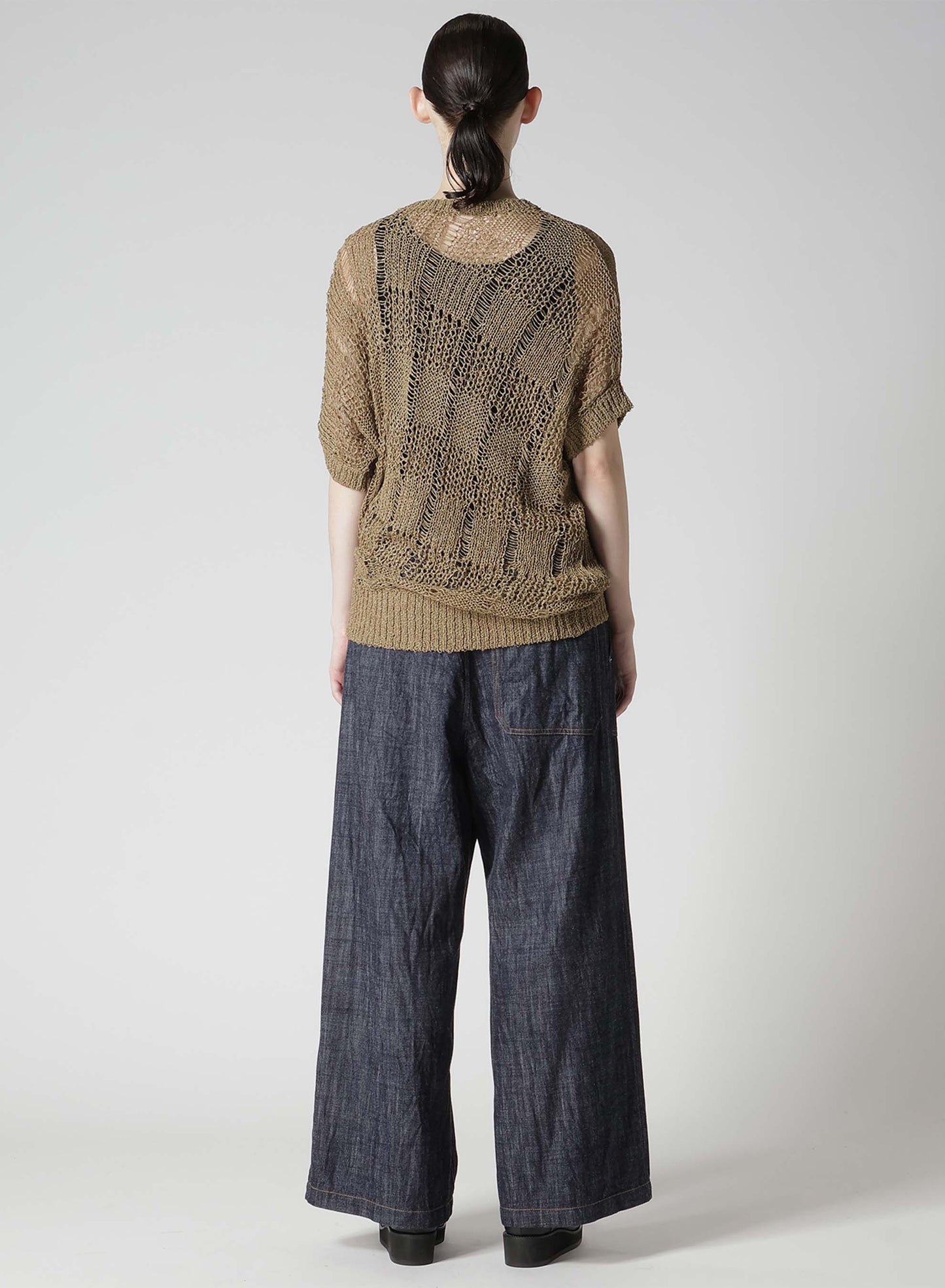 PLAID LOOSE-KNIT ASYMMETRIC DRAPE PULLOVER