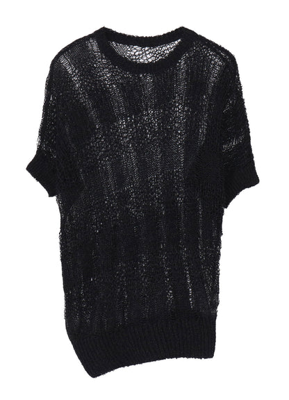 PLAID LOOSE-KNIT ASYMMETRIC DRAPE PULLOVER