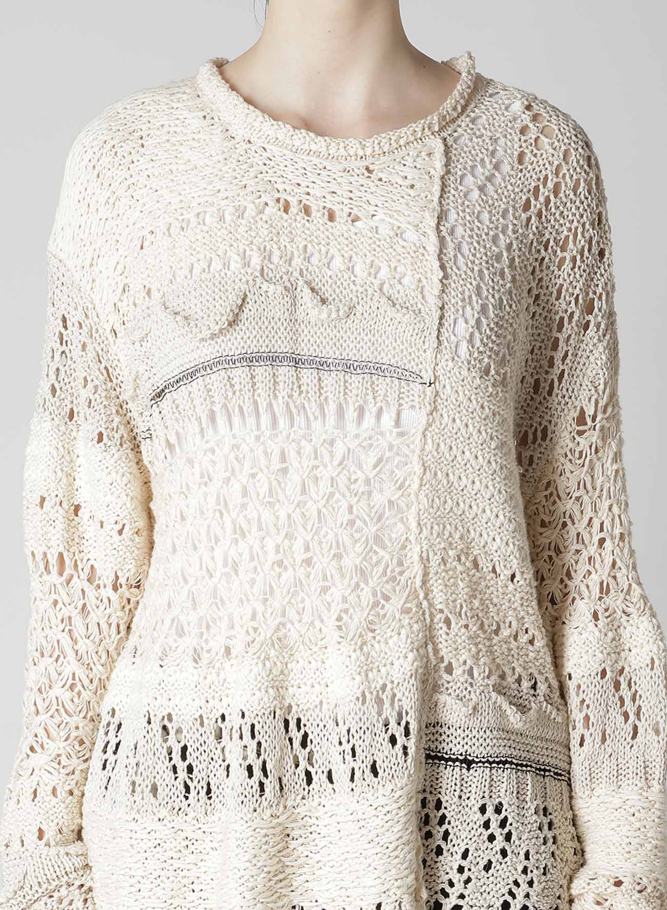 MIXED-MATERIAL LONG-SLEEVE PULLOVER
